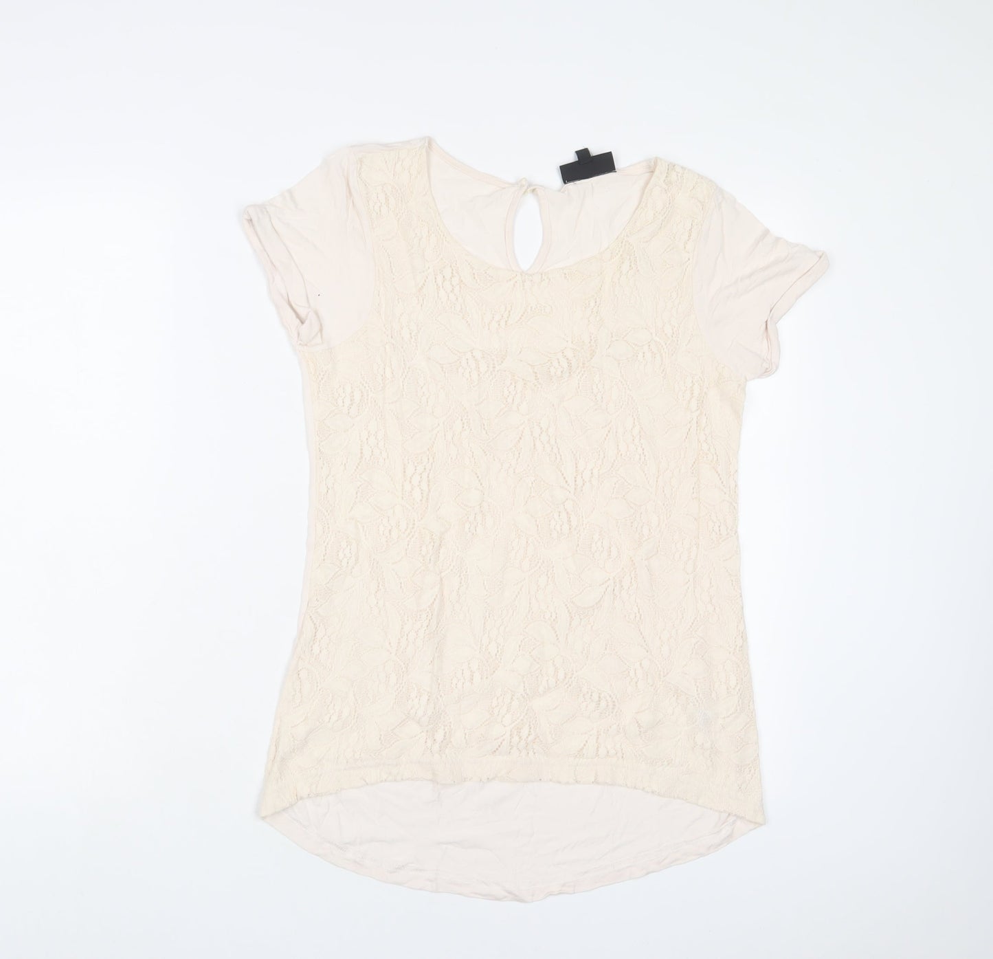 Womens UK Size 10 Warehouse Beige Basic T-Shirt