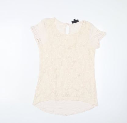 Womens UK Size 10 Warehouse Beige Basic T-Shirt