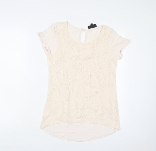 Womens UK Size 10 Warehouse Beige Basic T-Shirt
