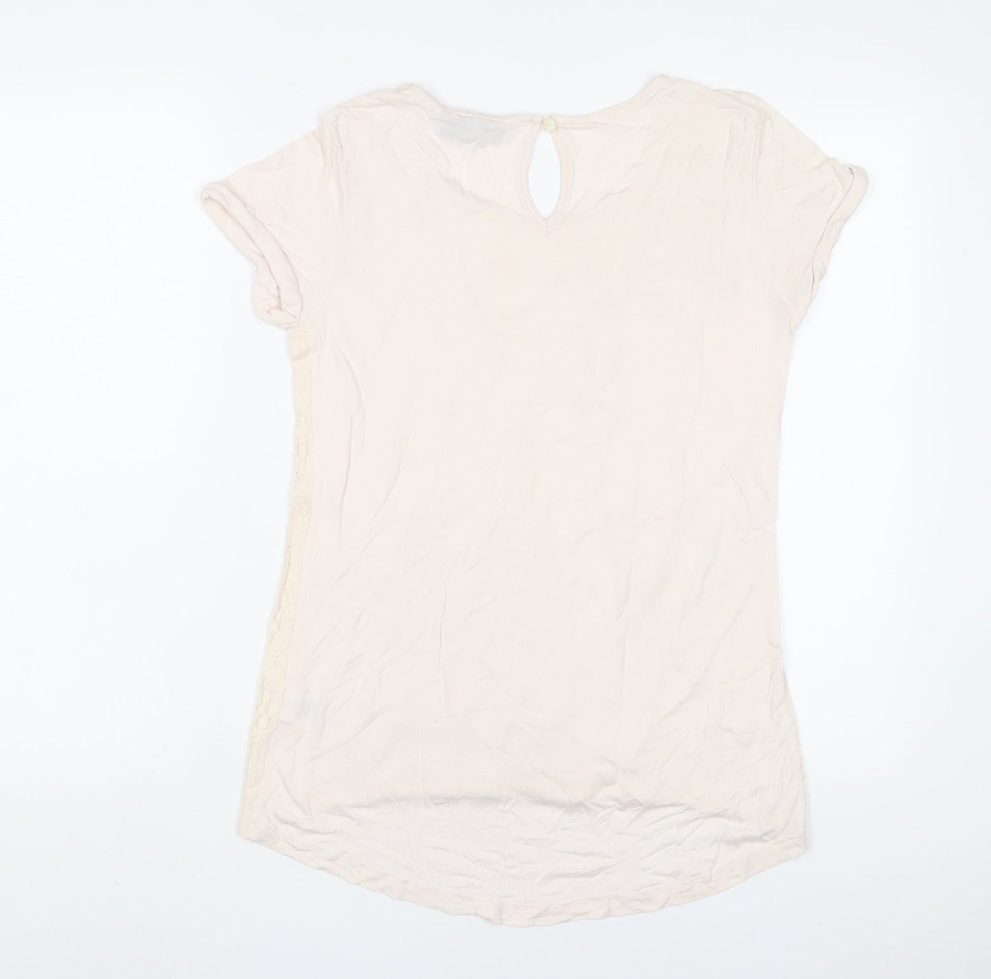 Womens UK Size 10 Warehouse Beige Basic T-Shirt