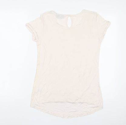 Womens UK Size 10 Warehouse Beige Basic T-Shirt