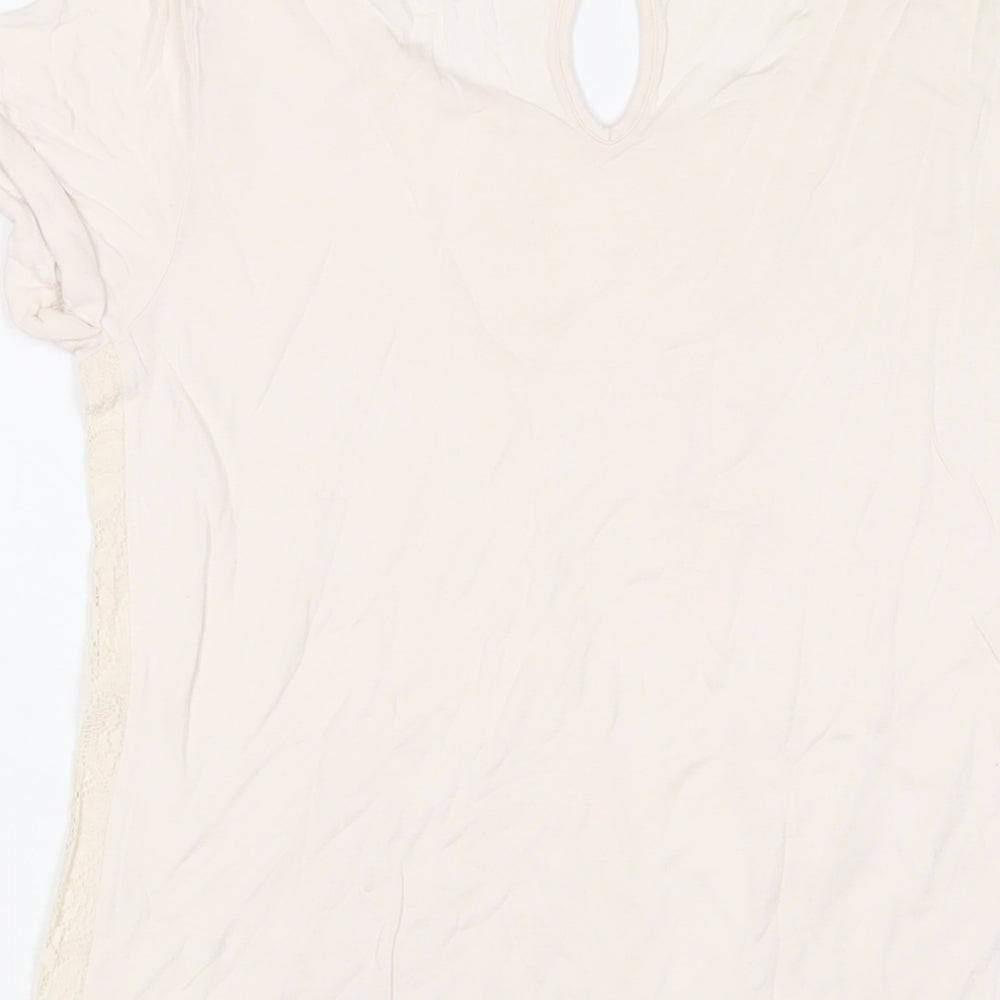Womens UK Size 10 Warehouse Beige Basic T-Shirt