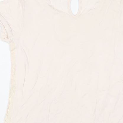 Womens UK Size 10 Warehouse Beige Basic T-Shirt