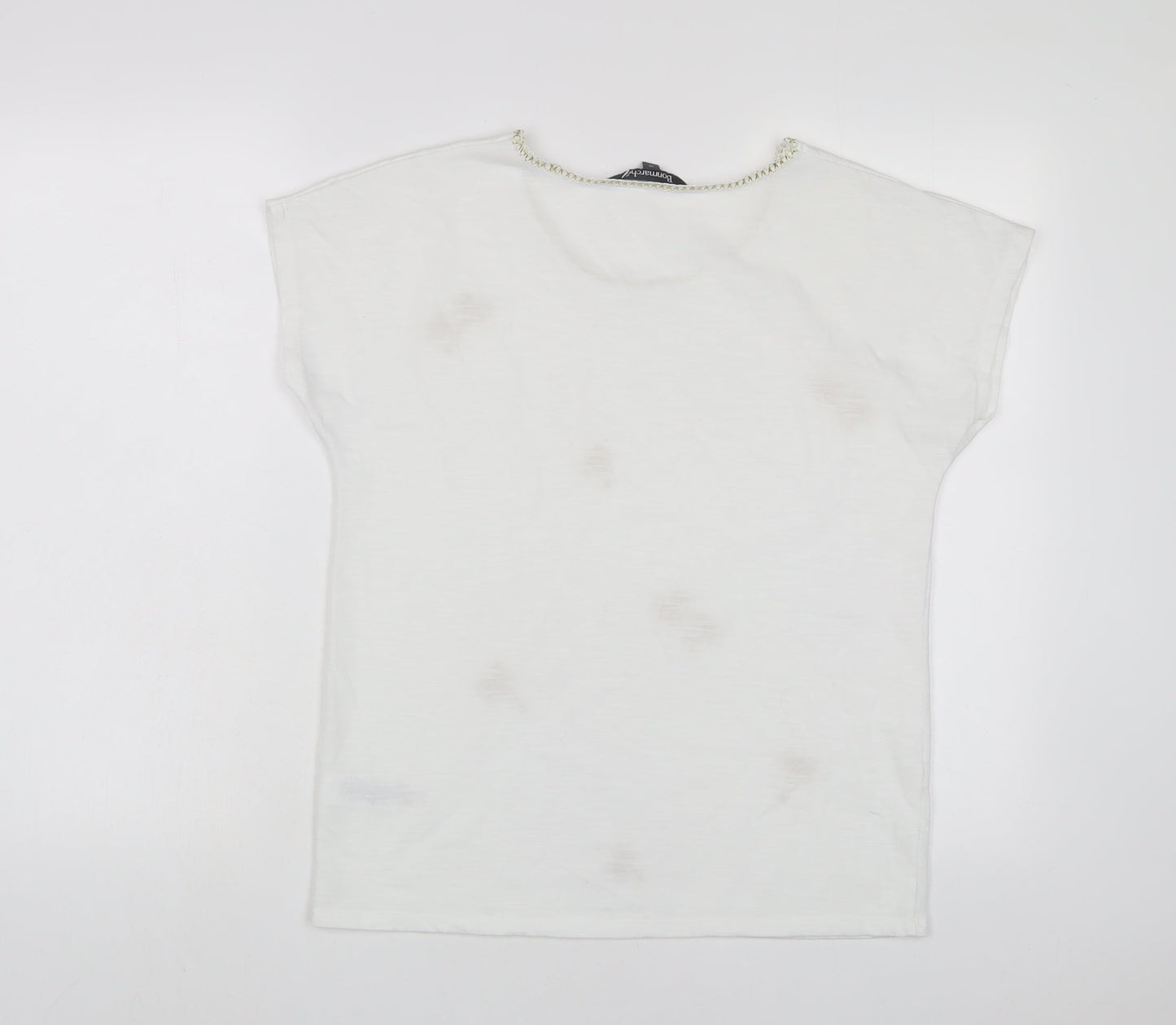 Bonmarché Womens White Polyester Basic T-Shirt Size 10 Crew Neck - Embroidered
