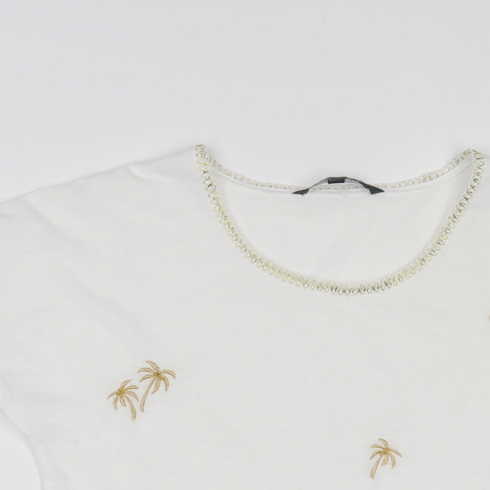 Bonmarché Womens White Polyester Basic T-Shirt Size 10 Crew Neck - Embroidered