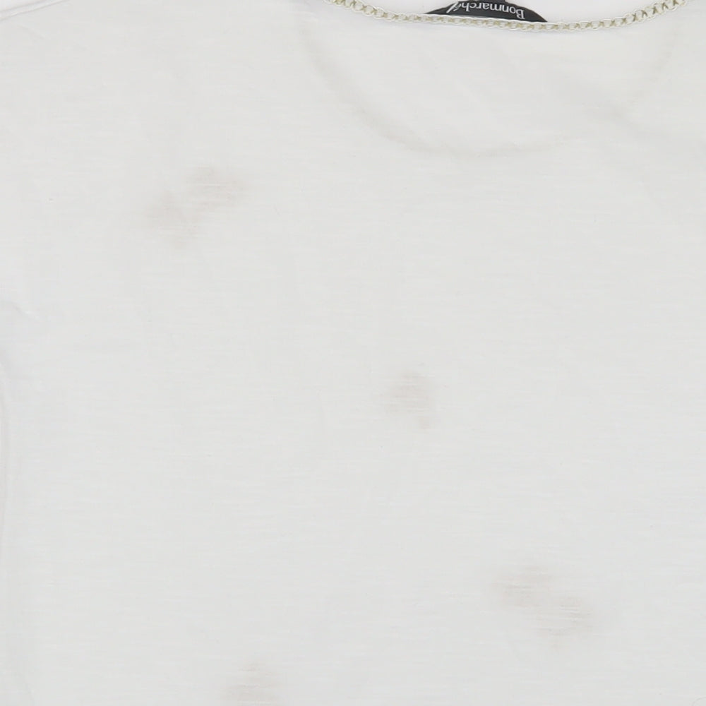 Bonmarché Womens White Polyester Basic T-Shirt Size 10 Crew Neck - Embroidered