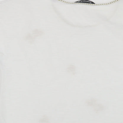 Bonmarché Womens White Polyester Basic T-Shirt Size 10 Crew Neck - Embroidered