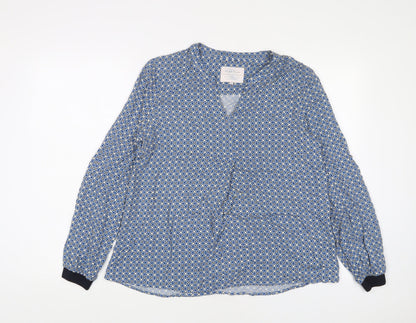 Part Two Womens Blue Geometric Viscose Basic Blouse Size 8 V-Neck
