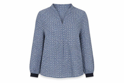 Part Two Womens Blue Geometric Viscose Basic Blouse Size 8 V-Neck