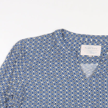 Part Two Womens Blue Geometric Viscose Basic Blouse Size 8 V-Neck