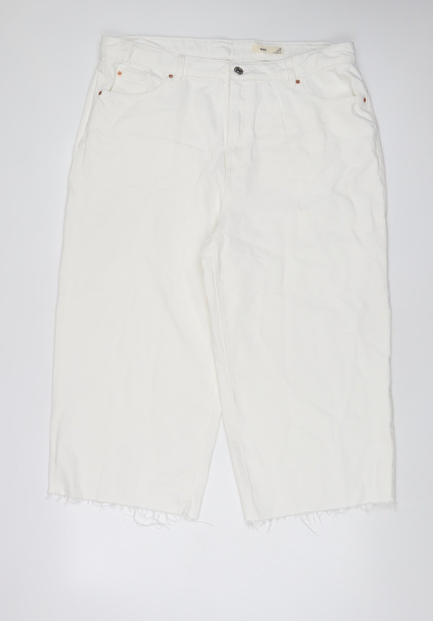 Womens UK Size 18 Marks and Spencer Regular Fit Wide-Leg White Jeans