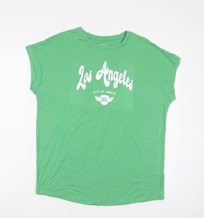 Los Angeles Womens Green Viscose Basic T-Shirt Size 14 Crew Neck