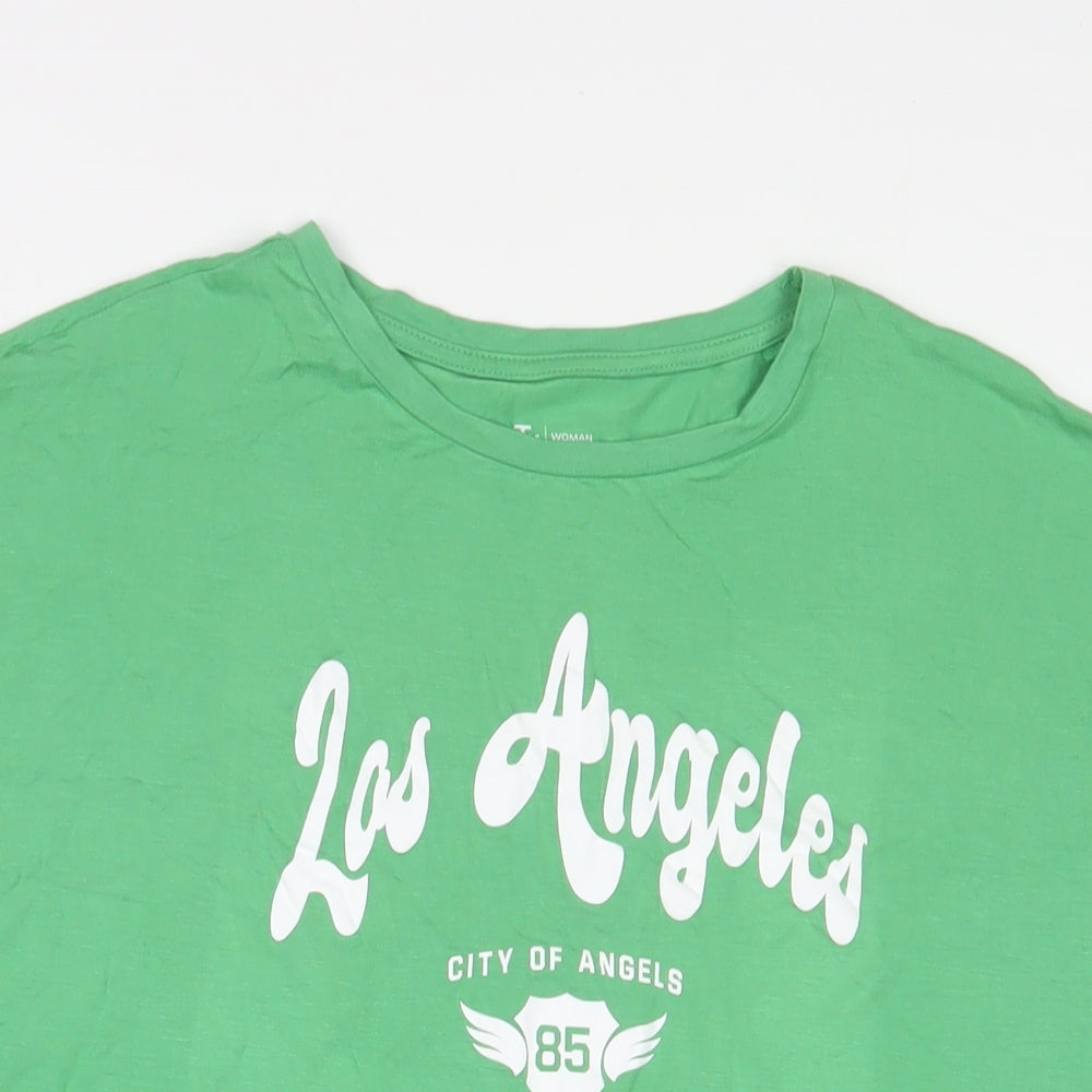 Los Angeles Womens Green Viscose Basic T-Shirt Size 14 Crew Neck