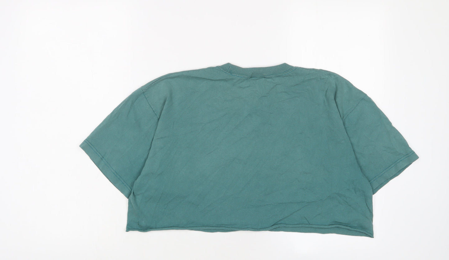 Earth Womens Blue Cotton Cropped T-Shirt Size L Crew Neck