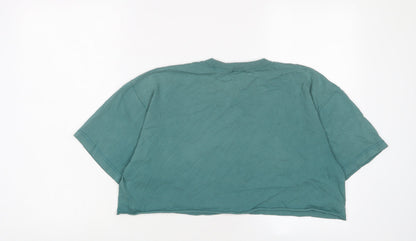 Earth Womens Blue Cotton Cropped T-Shirt Size L Crew Neck