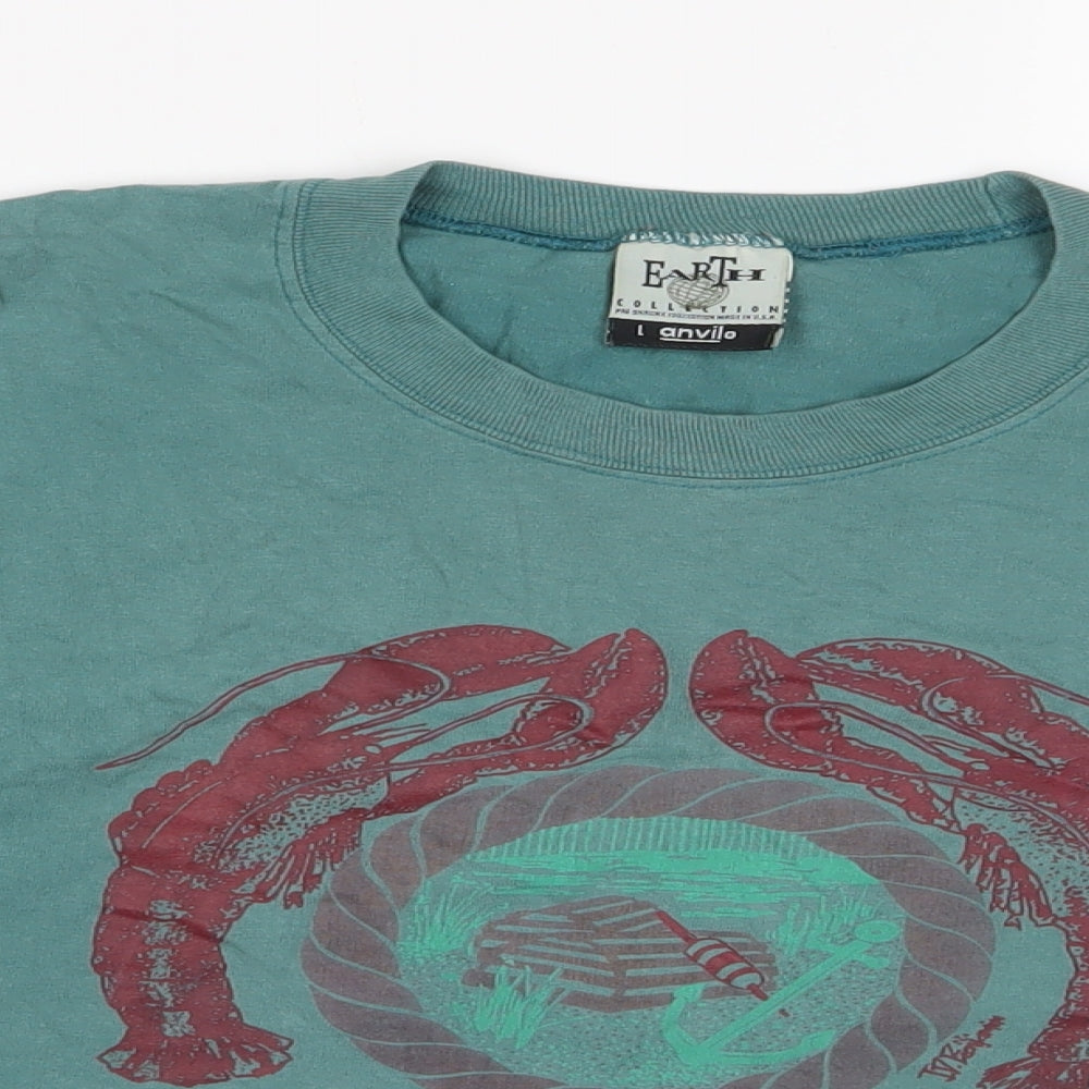 Earth Womens Blue Cotton Cropped T-Shirt Size L Crew Neck