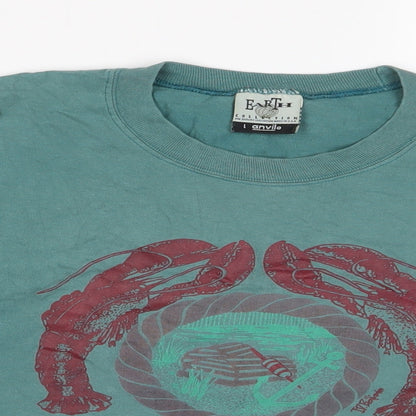 Earth Womens Blue Cotton Cropped T-Shirt Size L Crew Neck