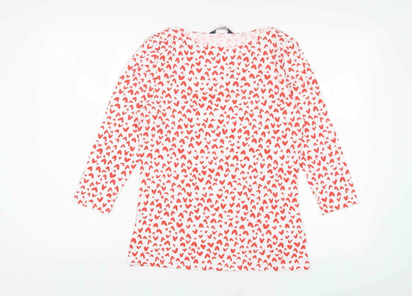 Marks and Spencer Womens Red Geometric Cotton Basic T-Shirt Size 12 V-Neck - Hearts