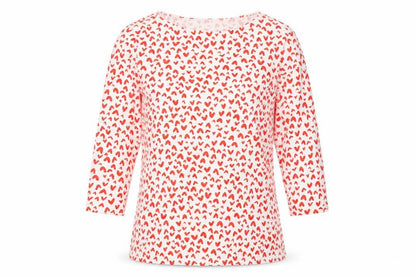Marks and Spencer Womens Red Geometric Cotton Basic T-Shirt Size 12 V-Neck - Hearts