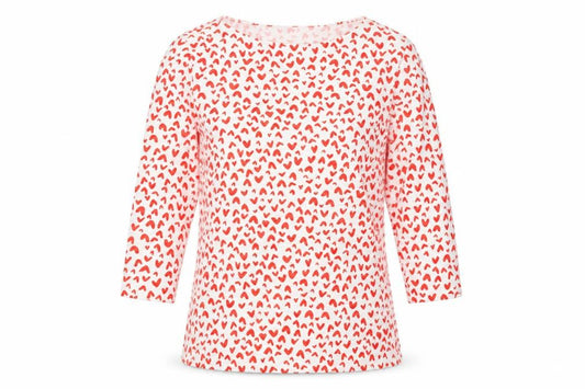 Marks and Spencer Womens Red Geometric Cotton Basic T-Shirt Size 12 V-Neck - Hearts