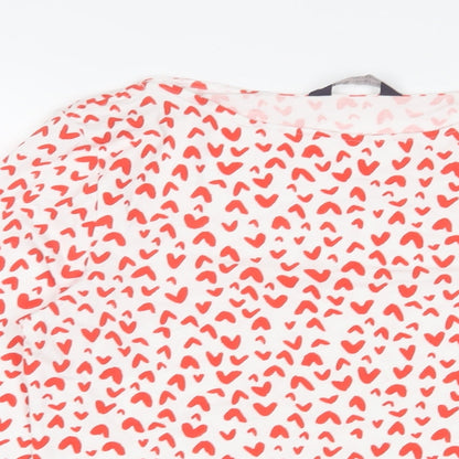 Marks and Spencer Womens Red Geometric Cotton Basic T-Shirt Size 12 V-Neck - Hearts