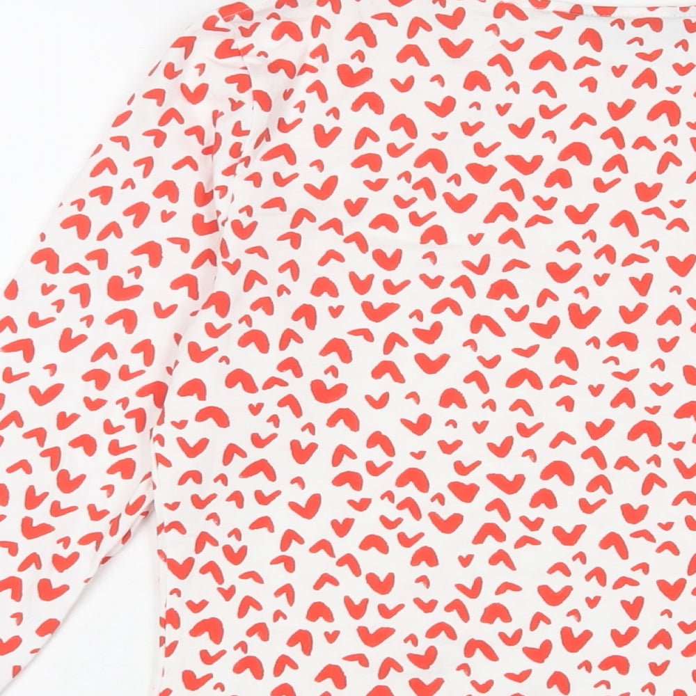 Marks and Spencer Womens Red Geometric Cotton Basic T-Shirt Size 12 V-Neck - Hearts