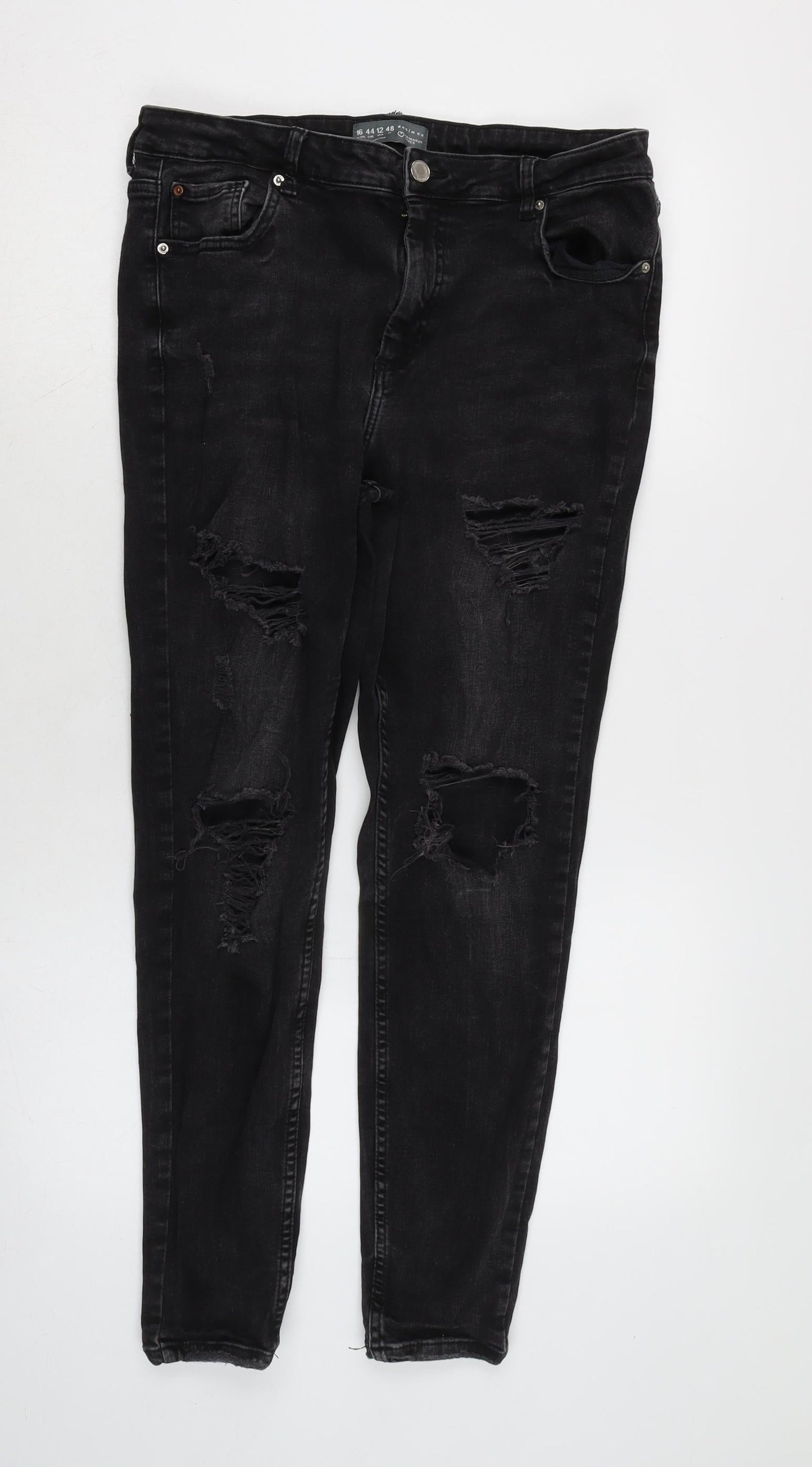 Denim & Co. Womens Grey Cotton Blend Tapered Jeans Size 16 L26 in Regular Zip