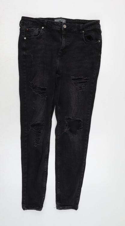 Denim & Co. Womens Grey Cotton Blend Tapered Jeans Size 16 L26 in Regular Zip