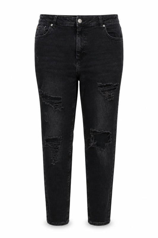 Front view of Denim & Co. women’s grey cotton blend tapered jeans, size UK 16, 26-inch leg regular zip