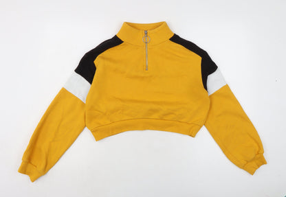 Divided Womens Yellow Cotton Pullover Sweatshirt Size S Zip