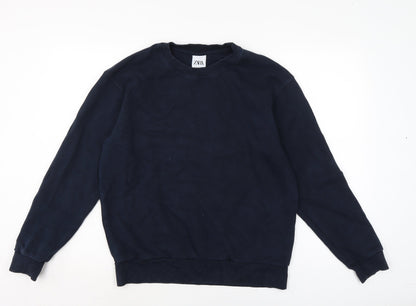 Zara Mens Blue Cotton Pullover Sweatshirt Size M