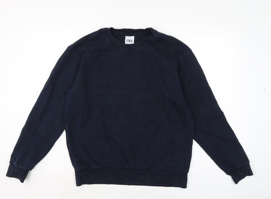 Zara Mens Blue Cotton Pullover Sweatshirt Size M