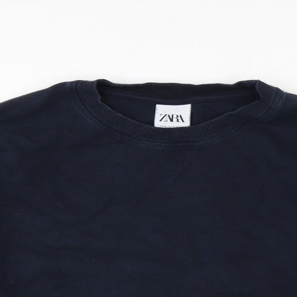 Zara Mens Blue Cotton Pullover Sweatshirt Size M