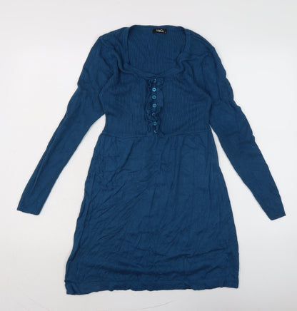 M&Co Womens Blue Acrylic Jumper Dress Size S Boat Neck - 32 inch length.
