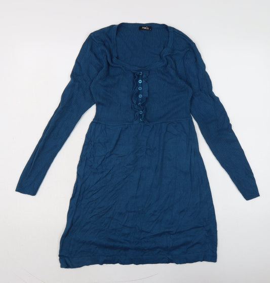 M&Co Womens Blue Acrylic Jumper Dress Size S Boat Neck - 32 inch length.