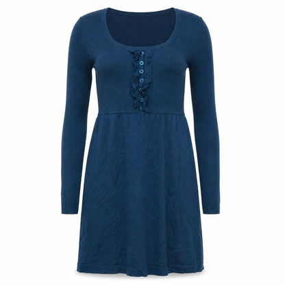 M&Co Womens Blue Acrylic Jumper Dress Size S Boat Neck - 32 inch length.