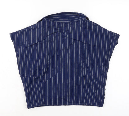 Boohoo Womens Blue Herringbone Cotton Cropped Blouse Size 14 V-Neck