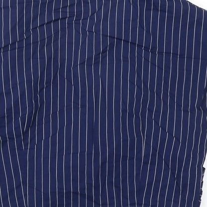 Boohoo Womens Blue Herringbone Cotton Cropped Blouse Size 14 V-Neck