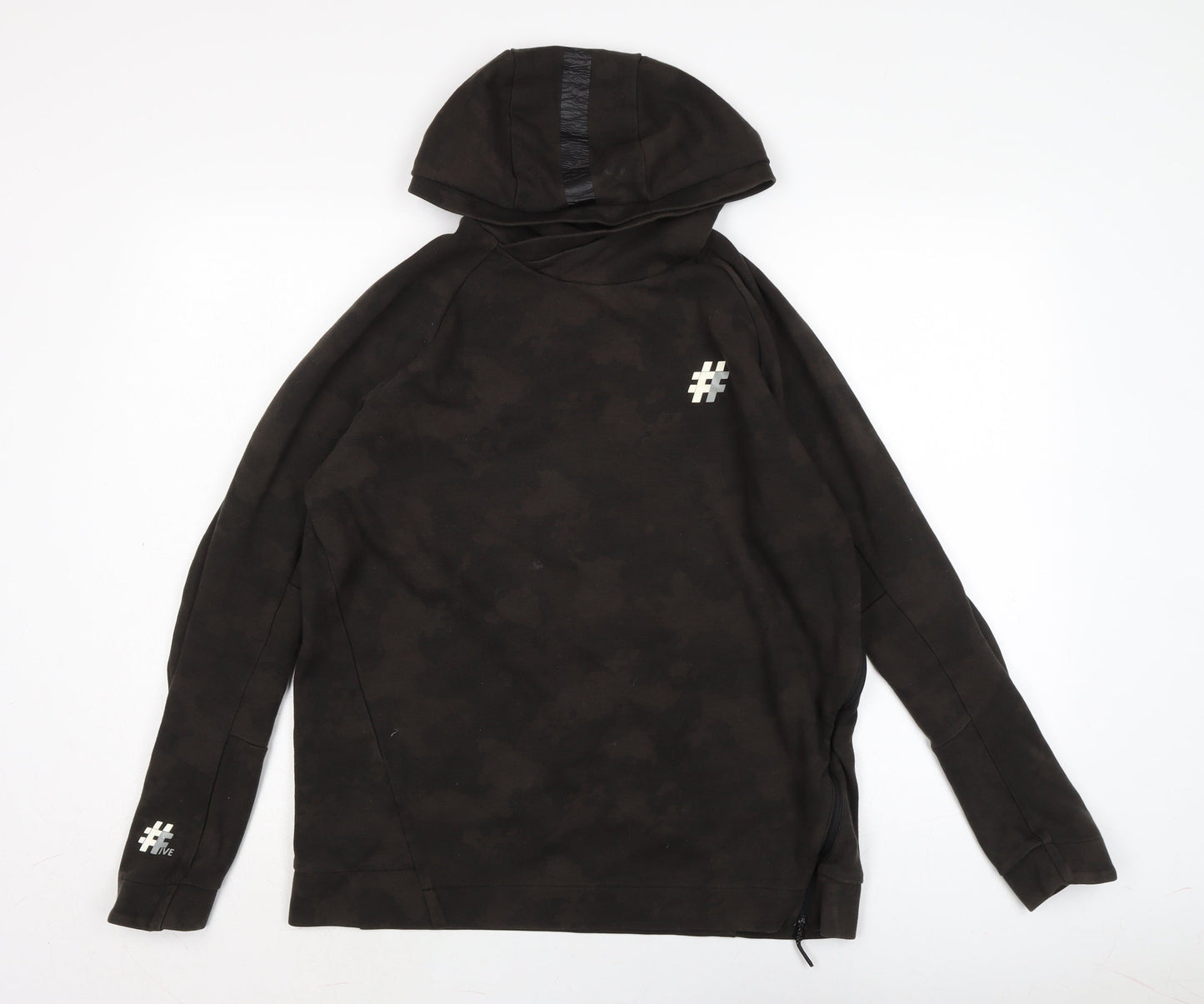 Free The Future Mens Brown Camouflage Cotton Pullover Hoodie Size S - Zip detail to side.