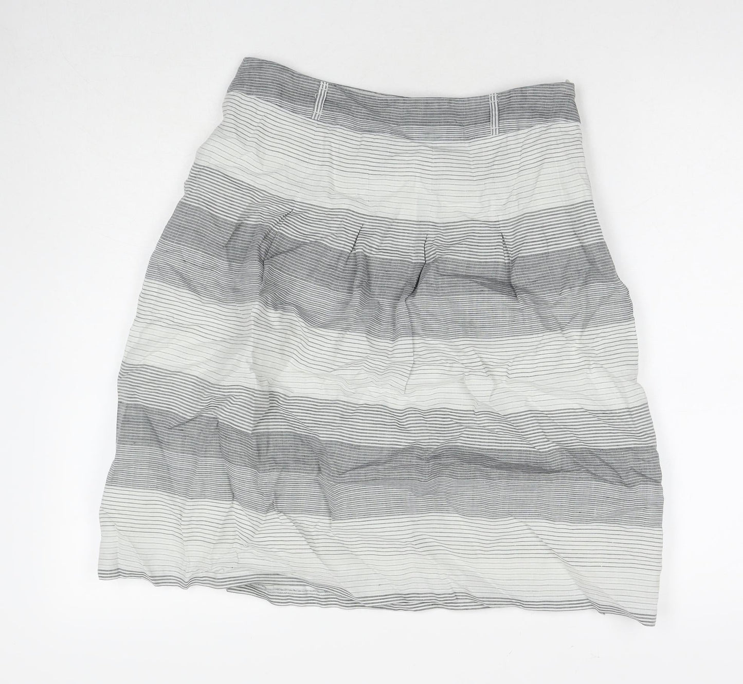 Marks and Spencer Womens Grey Striped Ramie A-Line Skirt Size 10 Zip
