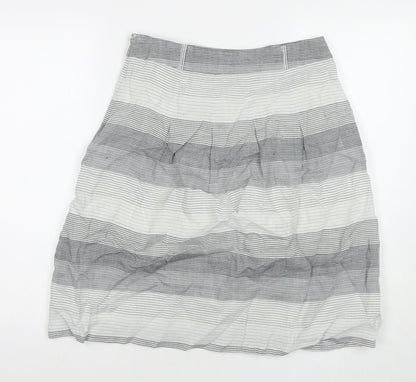 Marks and Spencer Womens Grey Striped Ramie A-Line Skirt Size 10 Zip