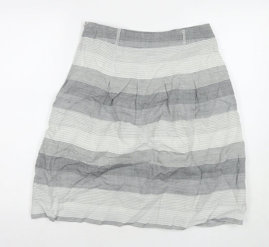 Marks and Spencer Womens Grey Striped Ramie A-Line Skirt Size 10 Zip