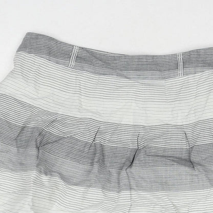 Marks and Spencer Womens Grey Striped Ramie A-Line Skirt Size 10 Zip