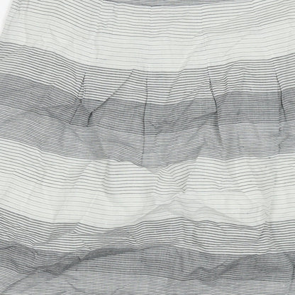 Marks and Spencer Womens Grey Striped Ramie A-Line Skirt Size 10 Zip