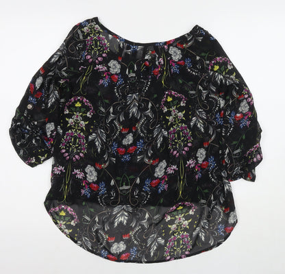 Miley&Molly Womens Black Floral Polyester Basic Blouse Size M Round Neck