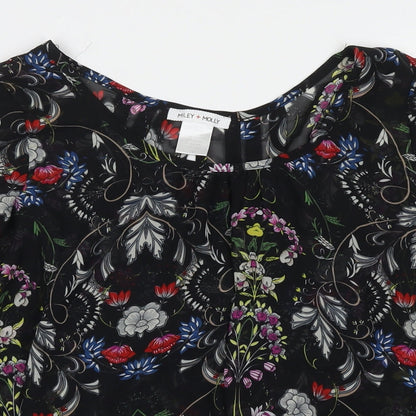 Miley&Molly Womens Black Floral Polyester Basic Blouse Size M Round Neck