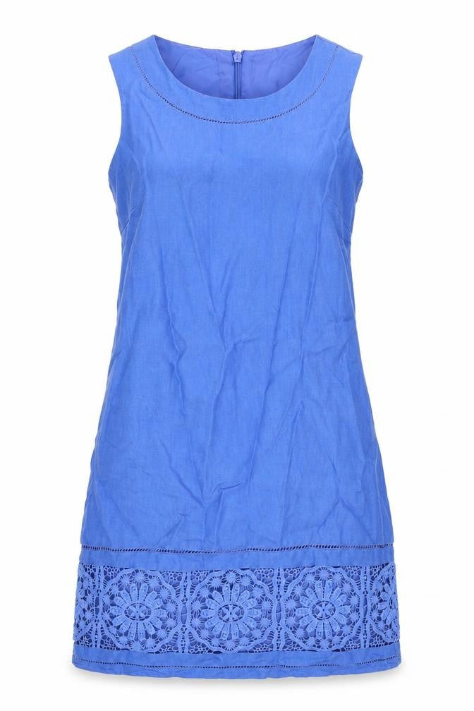 NEXT Womens Blue Linen A-Line Size 8 Round Neck Zip
