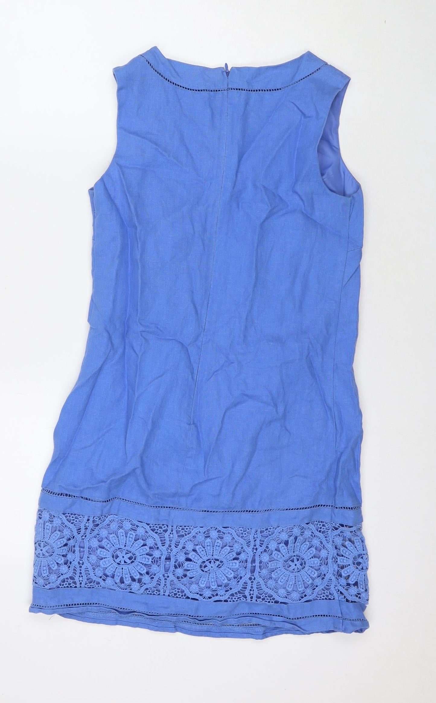 NEXT Womens Blue Linen A-Line Size 8 Round Neck Zip
