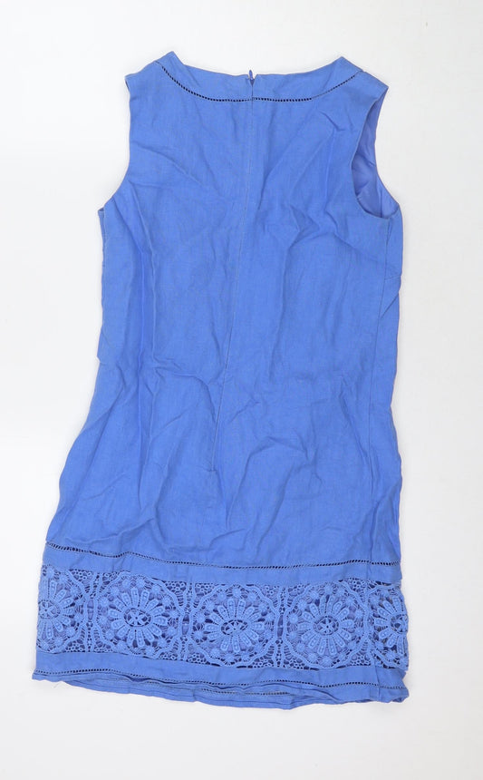 NEXT Womens Blue Linen A-Line Size 8 Round Neck Zip