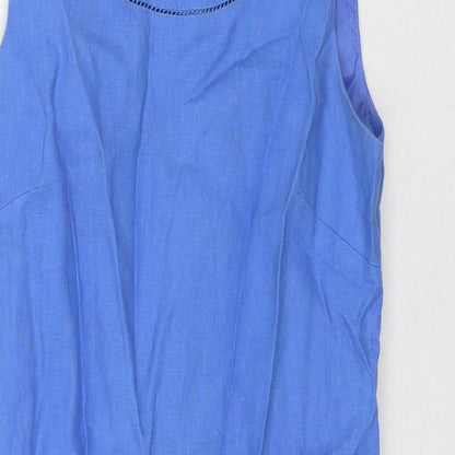 NEXT Womens Blue Linen A-Line Size 8 Round Neck Zip